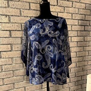 Blue Boxy Blouse with Relaxed Paisley Design